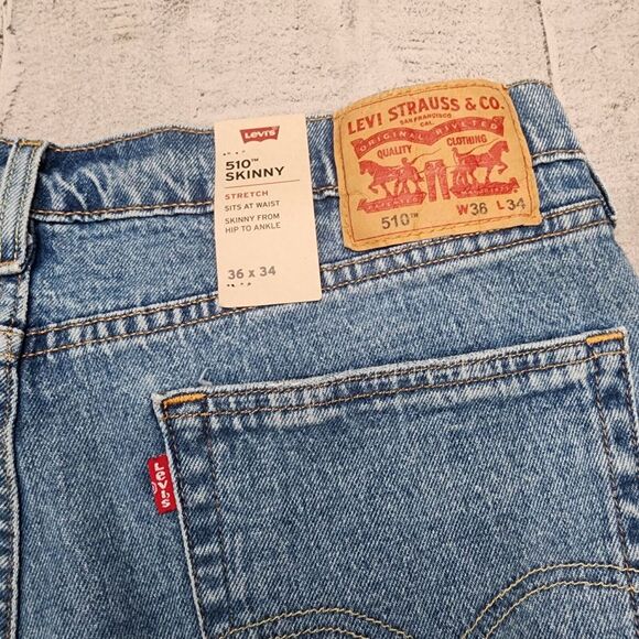 NWT Levi's 510 Mens Skinny Jeans‎ Blue Size 36x34 Ripped Washed Stretch - Picture 8 of 15